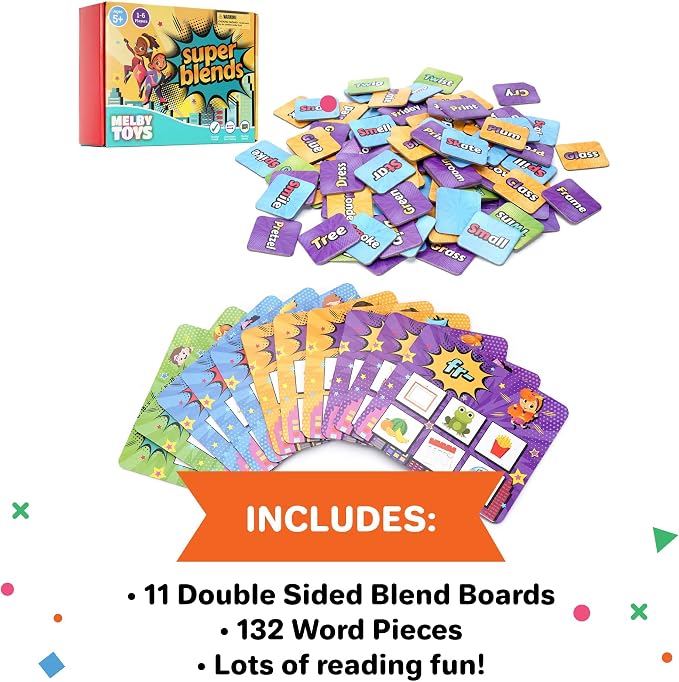Super Blends Phonics Reading Game for Kids Ages 6-8 | 22 Blends, Digraphs & CVC Words | Kindergarten & 1st Grade Reading Board Game | Learn to Read & Spelling Game