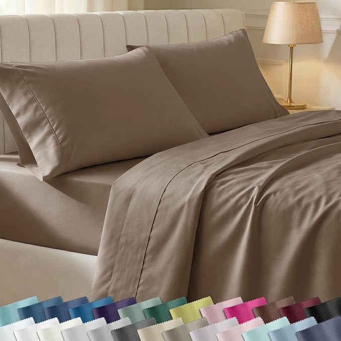California Design Den Natural 100% Cotton Bed Sheets Queen Size Set - Soft 400 Thread Count Sateen, Queen Sheets Set, Deep Pockets with All Around Elastic for a Snug Fit, Durable Bedding - Mocha