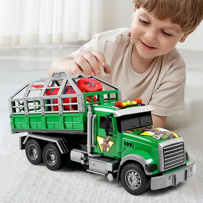 Dwi Dowellin Toy Truck Transport Cars Carrier with Dinosaur for Kids Toddlers,Birthday Gifts for Boy Toddler Child 3 4 5 6 Years Old