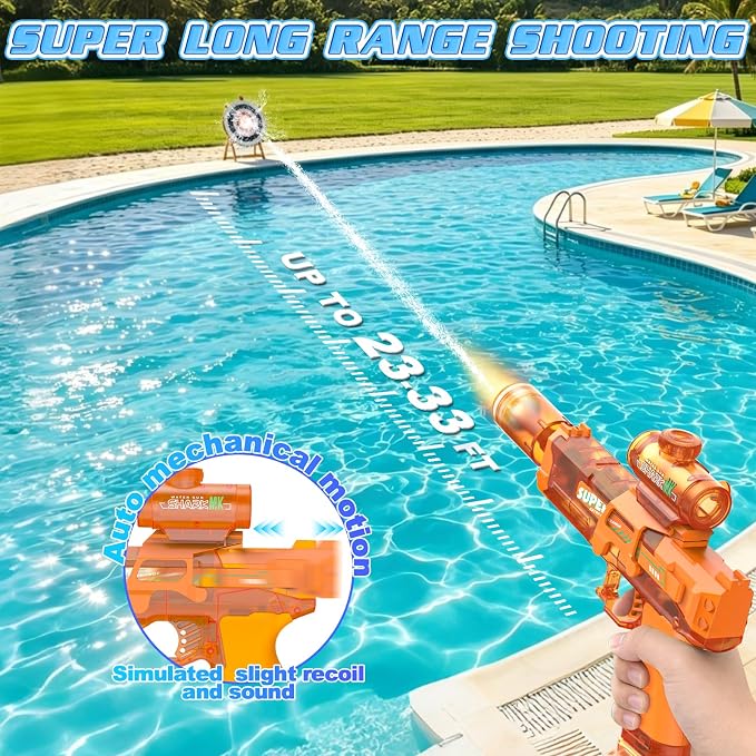 Handwell 2 Packs Electric Water Gun for Adults Kids, Automatic Squirt Gun with LED Light, Large Capacity Water Blaster 23-33 FT Long Range, Outside Water Toys, Summer Beach Swimming Pool Party Toy