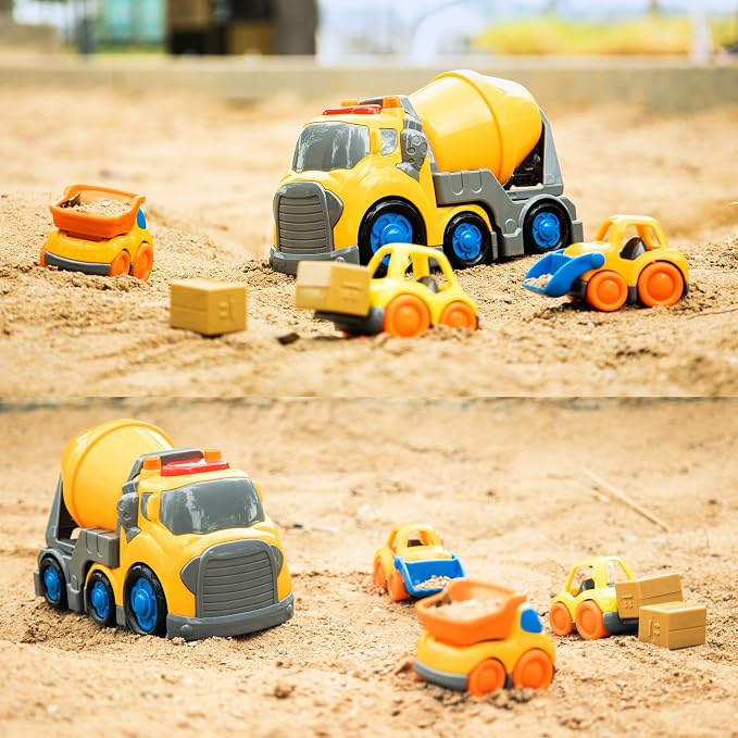 P&C 7.7" Toddlers Construction Cement Mixer Truck Toys for Ages 2-4, Mixer Truck Vehicle Car Set with Sounds and Lights for Kids 18M+, 2, 3, 4 Year Old, Ideal Birthday Christmas Gifts for Boys Girls