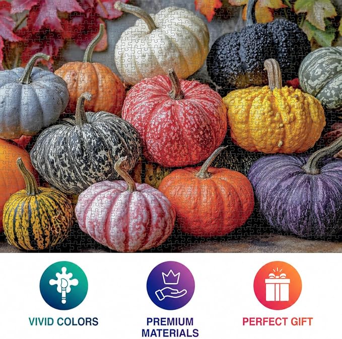Cross & Glory - Harvest for The Table - 1000 Piece Jigsaw Puzzle for Adults | Colorful Pumpkins, Gourds & Autumn Leaves | Premium Quality Adult Puzzle