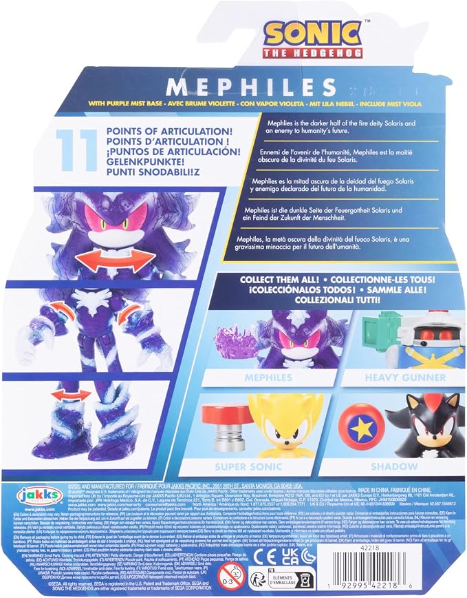 Sonic the Hedgehog 4-inch Mephiles the Dark Action Figure with Purple Mist Base Accessory. Ages 3+ (Officially Licensed by Sega)