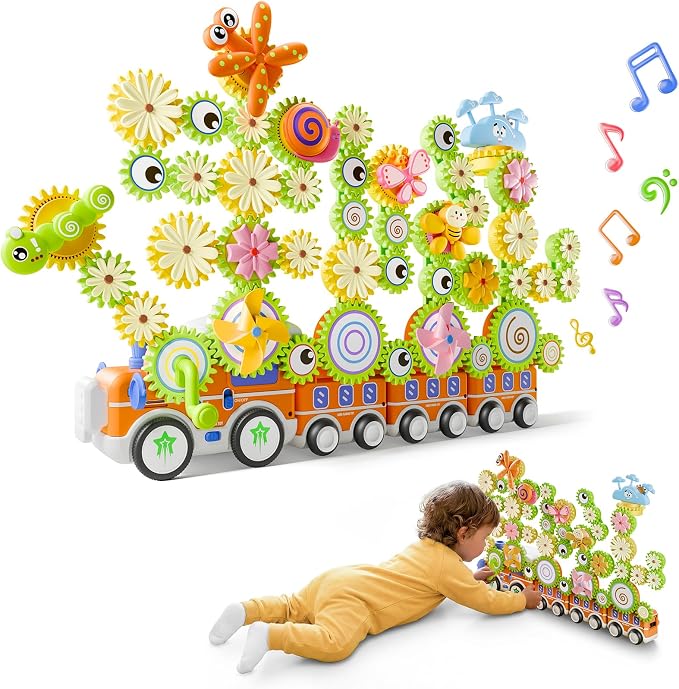 LIGHTDESIRE Toddler Toys Montessori Musical Train Set Gear Building Toys | Creative STEM Toys for 3 4 5 6 Years,Lights Electric Rotating Gear Learning Toys,Birthday Gifts for Toddler Boy Girl,Deluxe