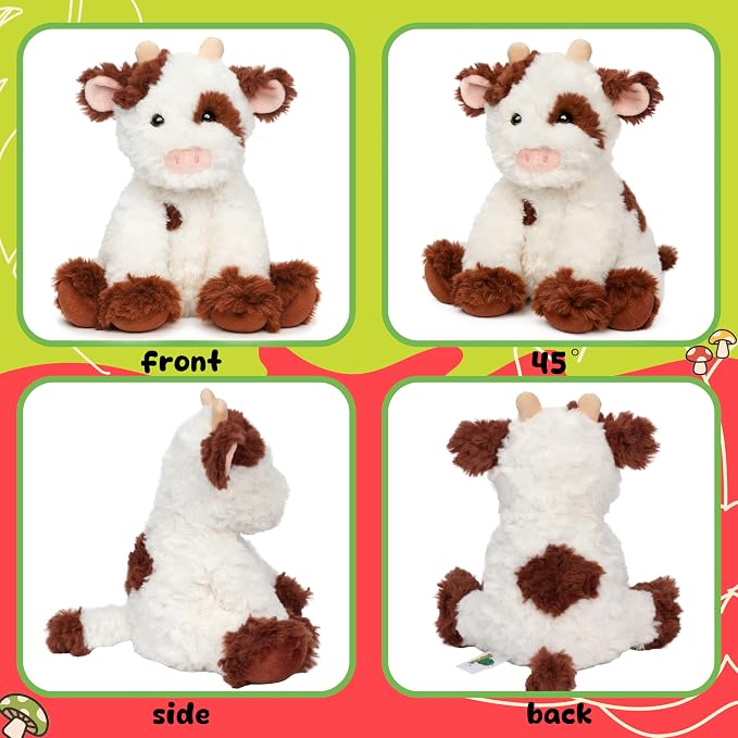 Hopearl Adorable Plush Cow Toy Floppy Dairy Cattle Soft Kawaii Stuffed Animal Cute Birthday Holiday Gift for Boys Girls Kids Toddlers, Brown, 9''