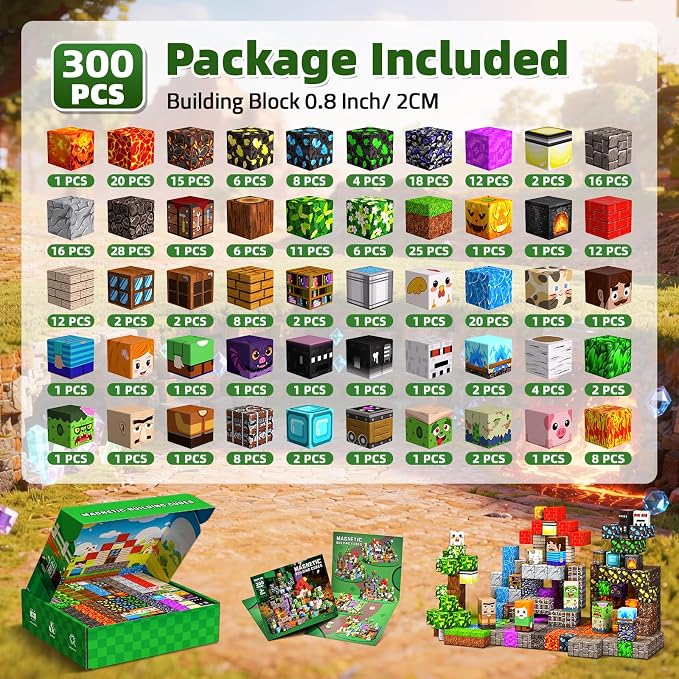 300PCS Magnetic Blocks, Magnetic Building Cube Set for Kids Ages 3+, Constructions STEM Stacking Tiles Toy Building Birthday Gifts for Boys Girls