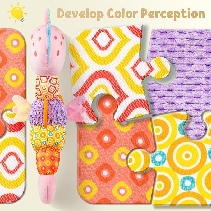 LIGHTDESIRE Baby Toys Sensory Musical Seahorse Infant Toys 0-6-12 Months | Stuffed Animals with Mirror|Crinkle|Rattle Baby Teething Toys Tummy Time for Newborn Boys Girls Shower Birthday Gifts