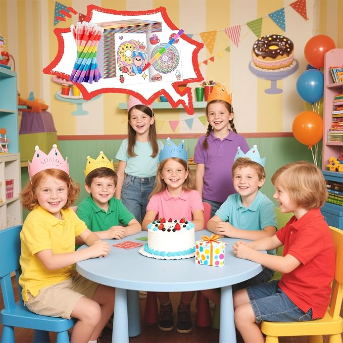 BenLouis 12 Fast Food Mini Coloring Books Kids with 12 Stacking Crayons Snacks Donut Pizza Party Favors Small Activity Books Bulk for Kids Delicious Fast Food Party Gift Goodie Bag Stuffers