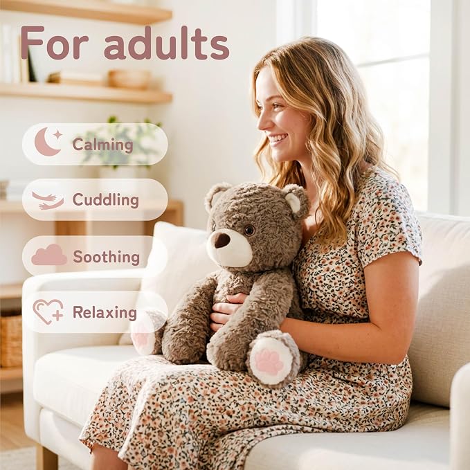 Niuniu Daddy 14" | 3.5 Pound Teddy Bear Weighted Stuffed Animals for Kids Adults, Sitting Brown Teddy Bear Weighted Plushies Toy, Calming Sleeping Body Pillow Huggable Gift for Christmas Holiday