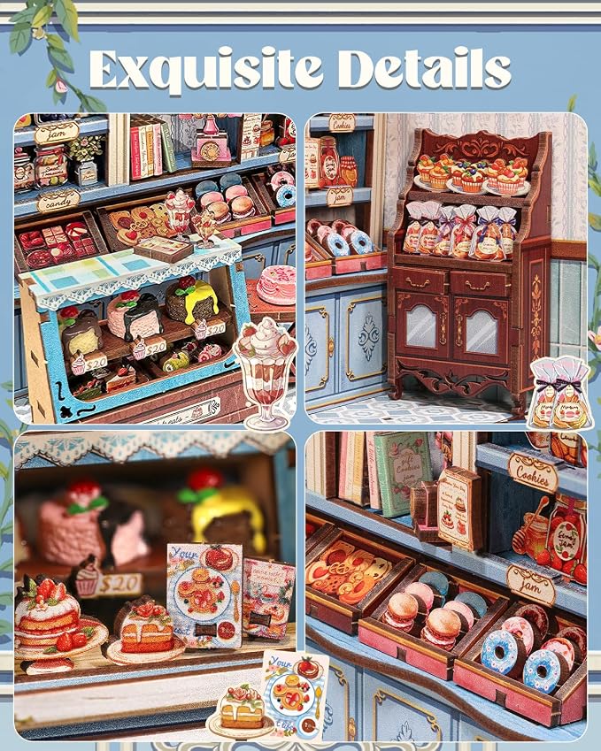 Cutefun Book Nook Kit - DIY Miniature Dollhouse Booknook Kit for Adults and Teens, 3D Wooden Puzzle Bookshelf Insert Decor with LED Light, Gifts for Book Lovers and Beginners (Sweet Marie)