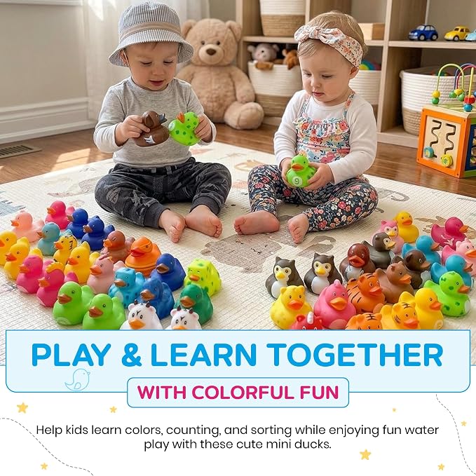 Kangaroo Mini Rubber Ducks Bulk Pack of 100 – Floating Baby Bath Toys for Kids - Classroom Rewards - Pool Party & Birthday Party Favors for Kid - Small Rubber Duck for Baskets Stuffers for Kids