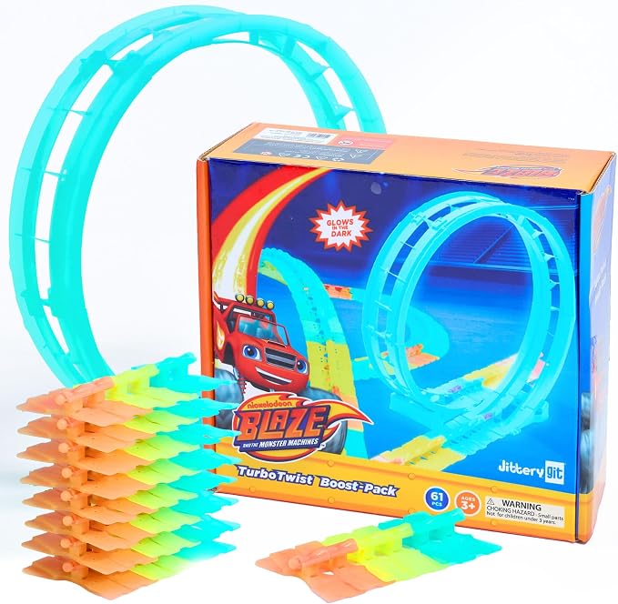 Blaze and The Monster Machines TurboTwist Racers Boost Pack - Glow in The Dark Racing Loop & Tracks Expansion Set for Kids Ages 3-10