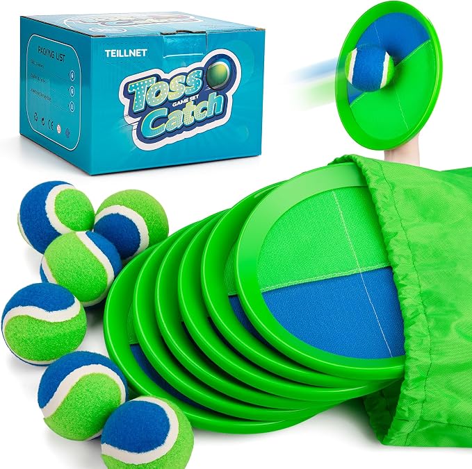 TEILLNET Toss and Catch Ball Set Upgraded - Beach Toys Outdoor Games Baseball Games - Sturdy & Water-Resistant for Pool Yard - Classic Gift for Toddlers Kids Boys Girls 3 4 5 6 7 8 9 10 11 12+ Years