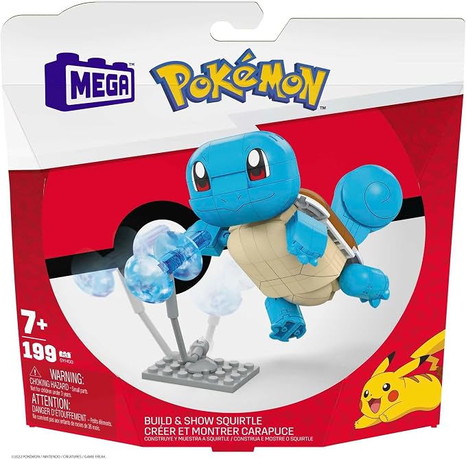 MEGA Pokémon Building Toys Set Build & Show Squirtle with 199 Pieces, Articulated and Poseable, 4 Inches Tall, for Kids