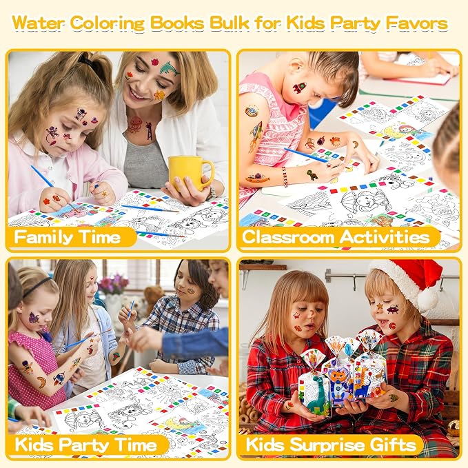 Water Coloring Books & Temporary Tattoos Bulk for Kids Party Favors(338Pcs) | Party Favors, Coloring Books for Kids Ages 4-8, Kids Crafts, Birthday Goodie Bag Stuffers, Classroom Prize, Kids Gifts