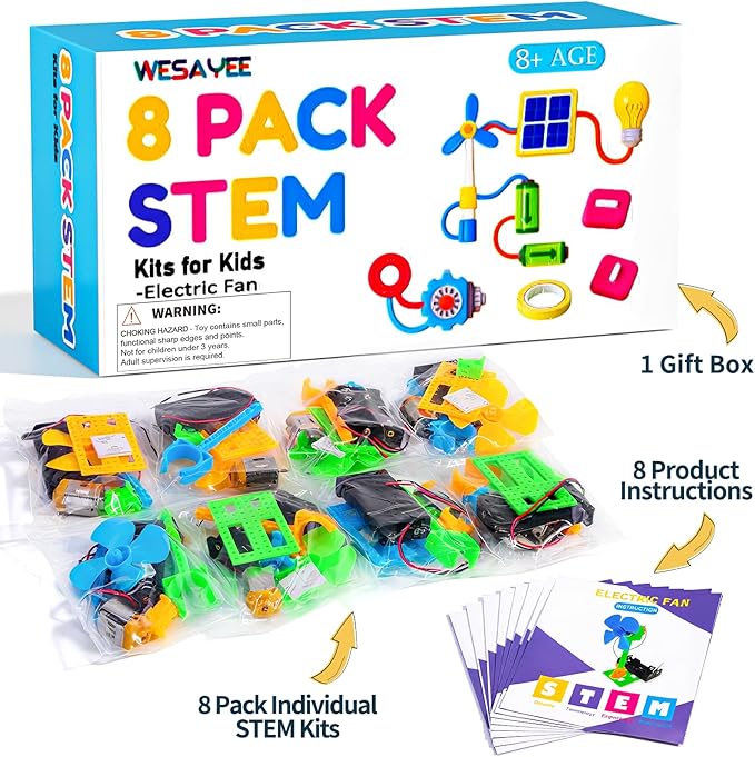 Bulk STEM Kits - 8 Set Electrical Fans, Girls Boys Crafts Science Kits for Kids Age 8-12, STEM Toys for Boys 6-8 8 10 12 13 Classroom, Engineering Activities Experiments Projects Circuit Sunmmer Toys