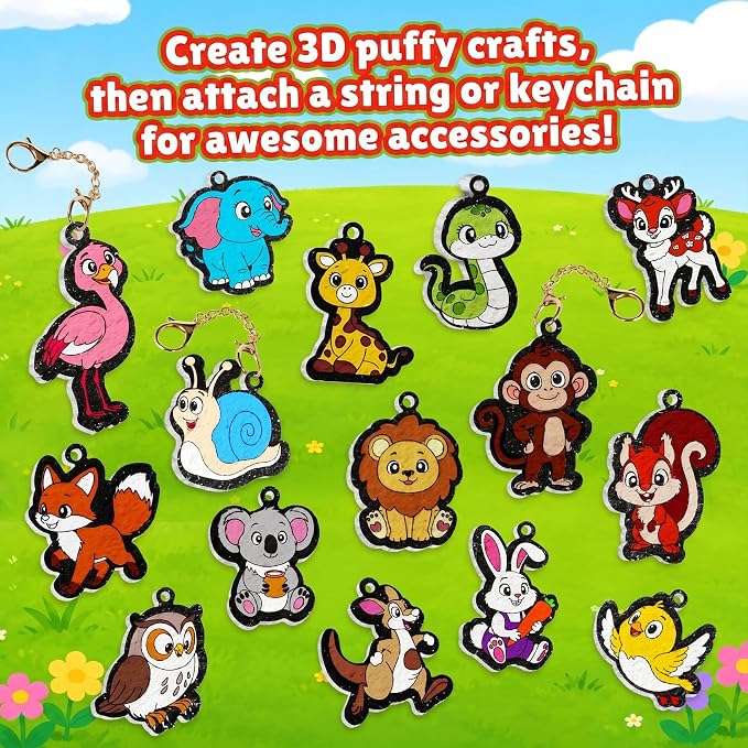 CZTCDP 3D Art Kit, 15 Pcs Magic Foam Texture Painting Animals Craft Kit, Mess-Free DIY Coloring Activity for Kids, Screen-Free Birthday Christmas Gift for Boys Girls Ages 3 4 5 6 7 8 9 10