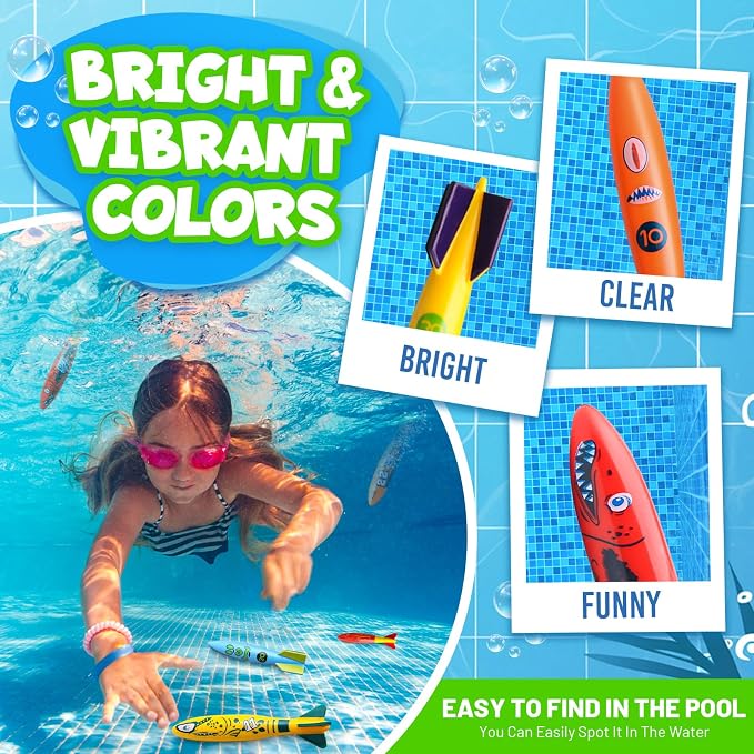 Dive Rings Pool Toys Adults, 9 Pcs Diving Pool Toy for Kids Ages 4-8, Shark Torpedo Dive Set, Octopus Toddler Water Fun Toys, Summer Essentials Underwater Swimming Throwing Gifts for Boys & Girls