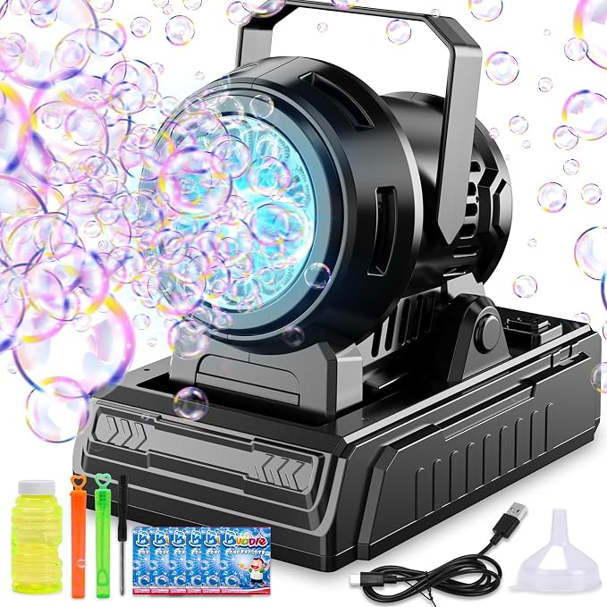 SHCKE Automatic Bubble Machine 10 Holes Bubble Blower,45° Adjustable | USB-C/AA Dual Power,Top-Fill No-Leak Design,Portable for Parties, Pool,Camping & Weddings,Ideal for Kids & Adults