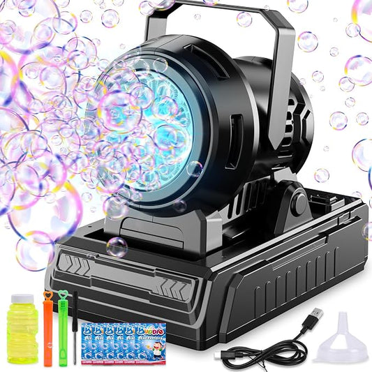 SHCKE Automatic Bubble Machine 10 Holes Bubble Blower,45° Adjustable | USB-C/AA Dual Power,Top-Fill No-Leak Design,Portable for Parties, Pool,Camping & Weddings,Ideal for Kids & Adults