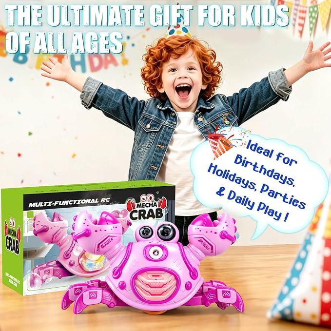 Gretex Crab Bubble Machine for Kids 3-6 Year Old: Remote Control Bubble Machine With Mist Spray Led Lights Music, AutoWalking Bubble Toy, Bubble Maker for Toddler Boys Girls Indoor Outdoor Party, Pink