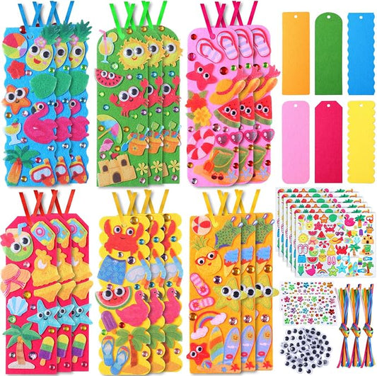 Capoda Summer Bookmark Craft Kits Felt DIY Make Your Own Bookmark with Tropical Fruits Pool Beach Foam Stickers for Classroom Activities Reading Camping Reward Party Favors (36,Summer)