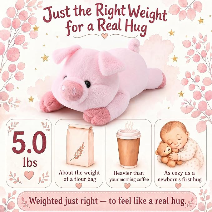 gnomantic Pig Weighted Stuffed Animals - 28 Inch 5.0 Pounds Weighted Plushies Pig - Large Plush Stuffed Animals Pillow - Cute Plush Toys Gifts for Kids & Adults