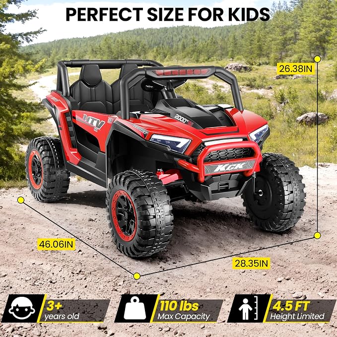 Hikole 24V Battery Power Operated Car, Ride on Toys w/Parent Remote, Off-Road Kids UTV 2 Seats, Ride Car for Kids Ages 4-8 to Drive, High/Slow Speed, Music Player, Bluetooth/USB, Red