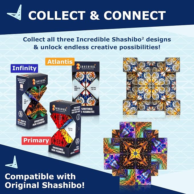 Shashibo Sensory Fidget Toy for Adults & Kids, Stress Relief Fidget Toy for Adults, Teens & Kids, Cool Fidget Toys for Desk, Classroom Must Have, Sensory Shape Shifting Cube, 100+ Possible Shapes