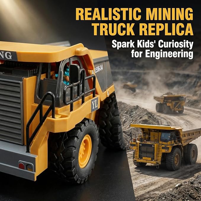 RC Dump Truck Toy, Remote Control Construction Vehicle with Tipping Bed, All-Terrain Off-Road Truck for Sandbox Indoor Outdoor, Gift for Kids & Boys Dozer withLights & Sounds 1:20 Scale Construction