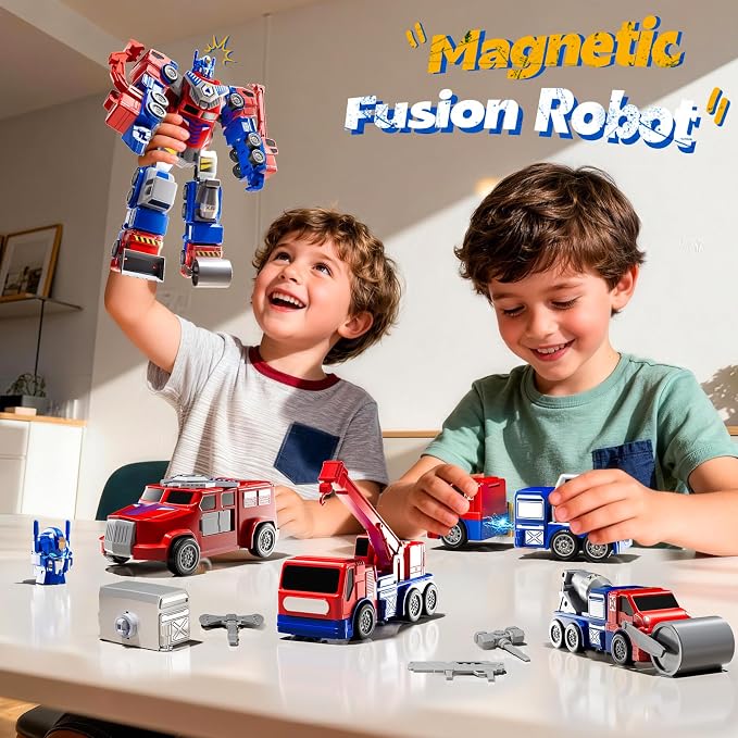 5-in-1 Robot Toys Cars for Kids 3-5, Magnetism Transforming Robots, Detachable Construction DIY Assembling Vehicle Sets, Educational Toys for Boys Girls 3 4 5 6 7 8, Birthday Gifts