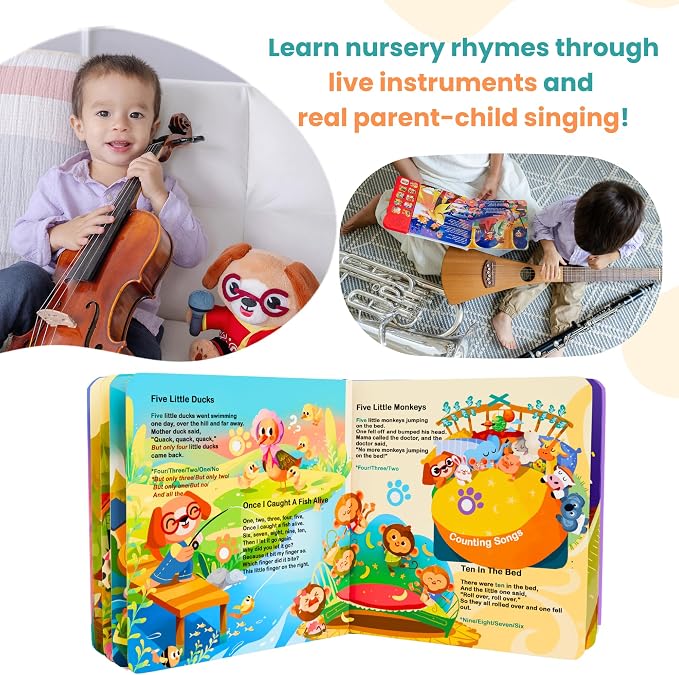 GO GO 30 Classic Nursery Rhymes Sound Book, USB-C Rechargeable, Interactive Musical Learning Book for Toddlers