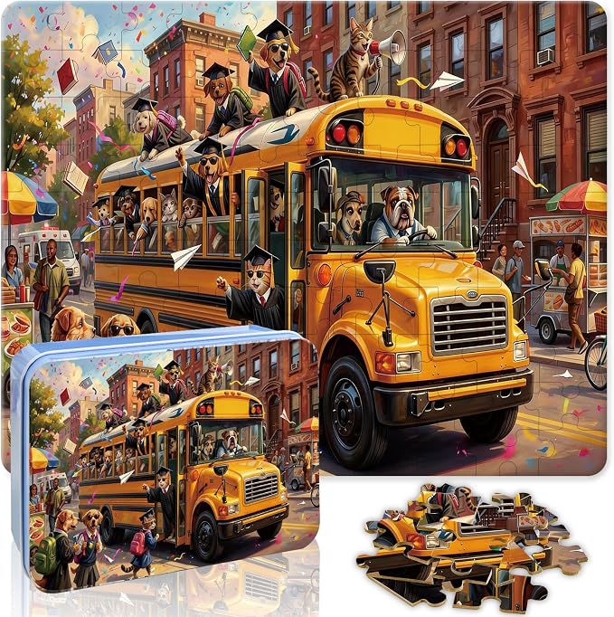 100 Pieces Puzzles for Kids Ages 4-8, Bus Educational Kids 100 Piece Puzzle, Children Jigsaw Puzzles Kids Puzzles, Educational Learning Puzzle Toys for Girls and Boys