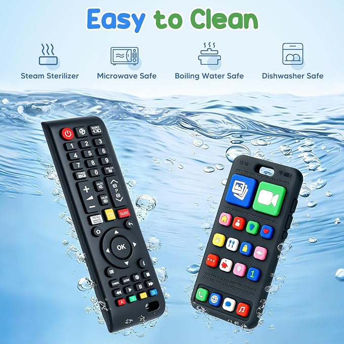 2 Pack Baby Teething Toys 3-6 6-12 Months, Phone & Remote Teether for Baby, Silicone Baby Chew Toys for Teething Relief, BPA Free, Newborn Gifts for Boys Girls