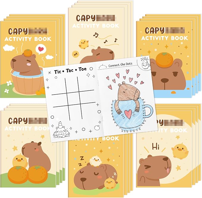 CAPY Activity Books for Kids - 24Pcs Cute CAPY Mini Games Coloring Book Set Bulk Cartoon Animal Mazes Word Search Word Scramble Games for Party Favor Supplies Birthday Gift Goodie Bag Filler