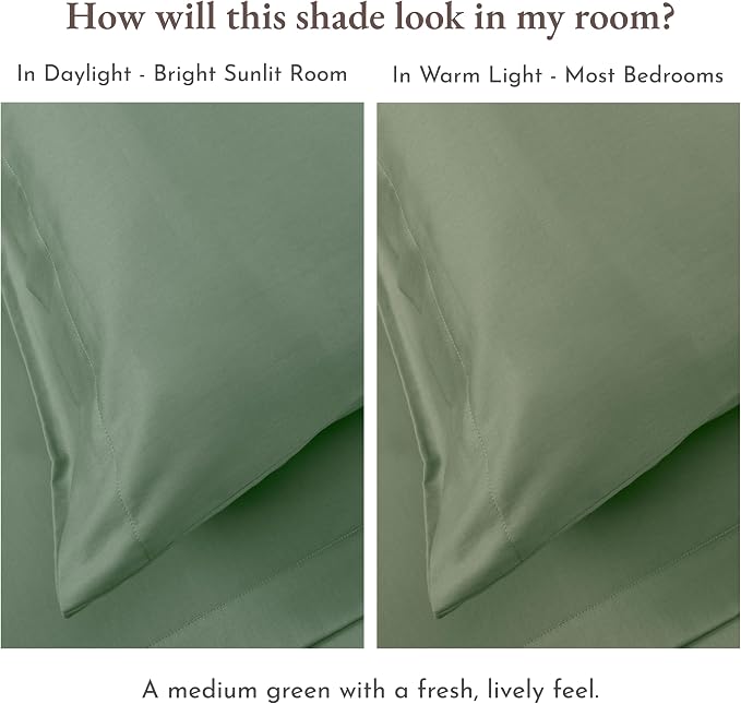 California Design Den Natural 100% Cotton Bed Sheets King Size Set with Deep Pockets - Soft Sateen King Sheet Set, Breathable and Durable Bedding Pine Green