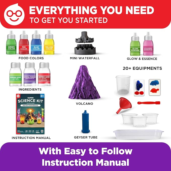 Doctor Jupiter Super Science Kit for Kids Age 8-12 | STEM Toys for Ages 8-9-10-11-12-13-14 with 100+ Experiments | Birthday Gift Ideas for Boys & Girls 8+ Years Old | Crystal Growing Chemistry Set