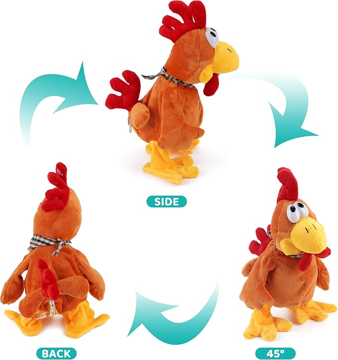 13" Squawking Chicken Musical Stuffed Animal Plushies Walking Singing Waving Rooster Electronic Interactive Plush Toy for Kids Boys Girls Easter