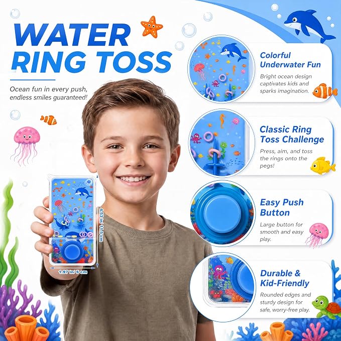 12 Pcs Under the Sea Party Favors for Kids Handheld Water Games Water Ring Toss Toys, Ocean Birthday Goodie Bags Stuffers Return Gifts Classroom Prize Rewards Bulk