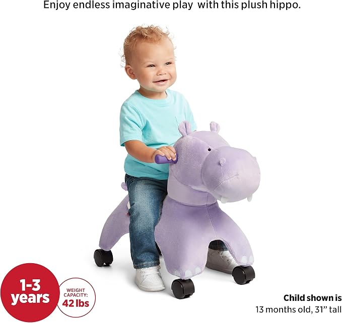 Radio Flyer Holly the Rolling Hippo Ride On, Ages 1-3, EZ-Glide 360-degree Wheels, Easy Grip Handles, Soft Plush Face, Ideal for Active and Imaginative Play, Toddler Ride On Toys