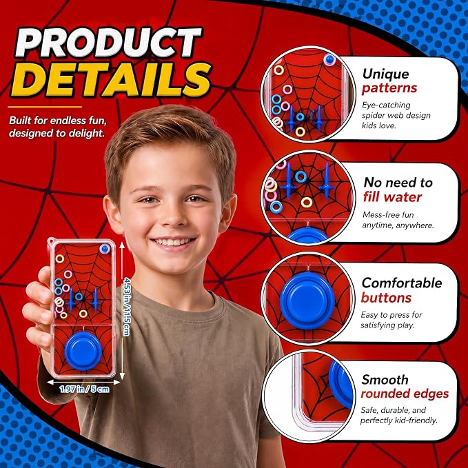 12 Pcs Spider Party Favors for Kids Handheld Water Games Water Ring Toss Toys, Red Spider Web Birthday Goodie Bags Stuffers Return Gifts Classroom Prize Rewards Bulk