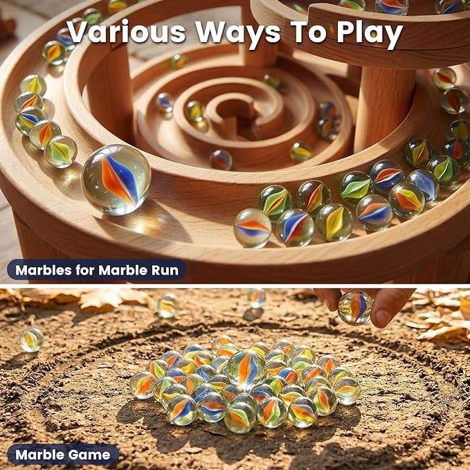 POPLAY 61PCS Marbles Games for Kids, with Gift Box for Marbles Run Games, Classroom Crafts Supplies Kit