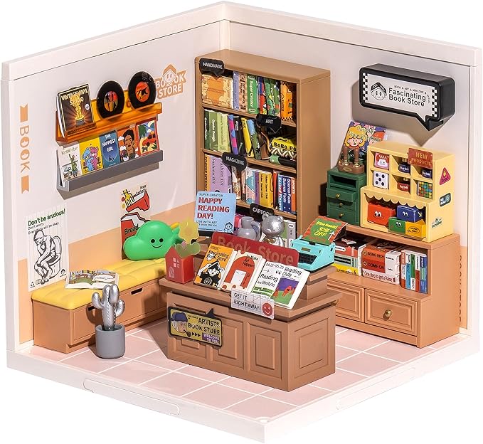 Rolife LED Building Blocks for Adults,1:24 Toy Building Sets,Model Building Kits for Kids Ages 8-12-15,DIY Miniature Dollhouse Kits for Adults,Hobbies for Women Men (3.Fascinating Book Store)