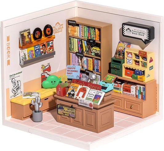 Rolife LED Building Blocks for Adults,1:24 Toy Building Sets,Model Building Kits for Kids Ages 8-12-15,DIY Miniature Dollhouse Kits for Adults,Hobbies for Women Men (3.Fascinating Book Store)