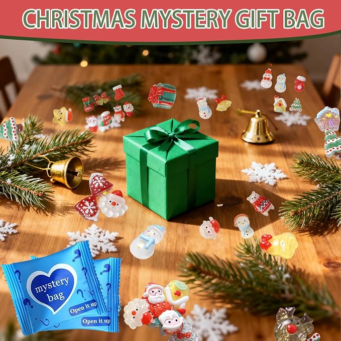 Mini Glow In The Dark Animal Resin Models, Resin Animals Mystery Bags, Individually Wrapped Blind Bags Tiny Animal Figurines, Collectible Mini Animals For Fairy Garden, DIY Crafts (50, Christmas)