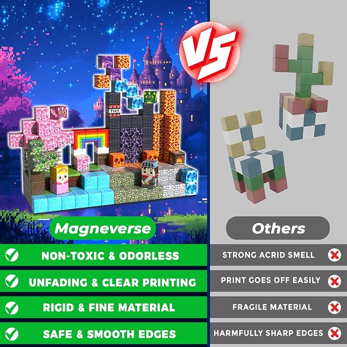 Magneverse 150 PCS 0.8in Magnetic Blocks - Magnet Toys, Magnetic Building Blocks Cubes, Stacking Magnets, Birthday Gifts for Age 3+ Years Old (Theme: Princess & Knight)