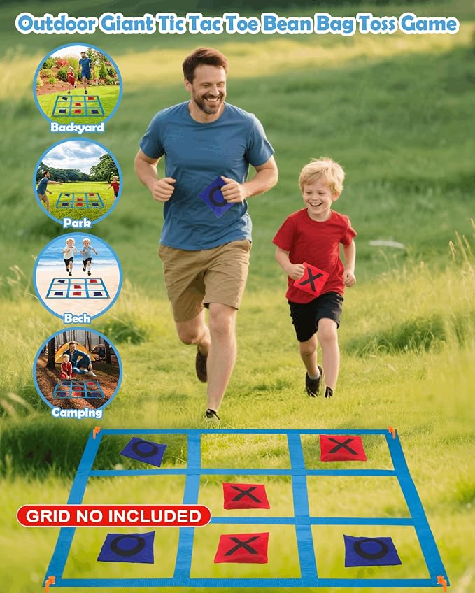 Bean Bags for Tic Tac Toe and Cornhole Toss Games, Kanosan Bean Bags for Kids Adults and Family Outdoor Yard Lawn Outside Field Day Birthday Party Backyard Reunion Carnival Beach Fun Games 10PCS