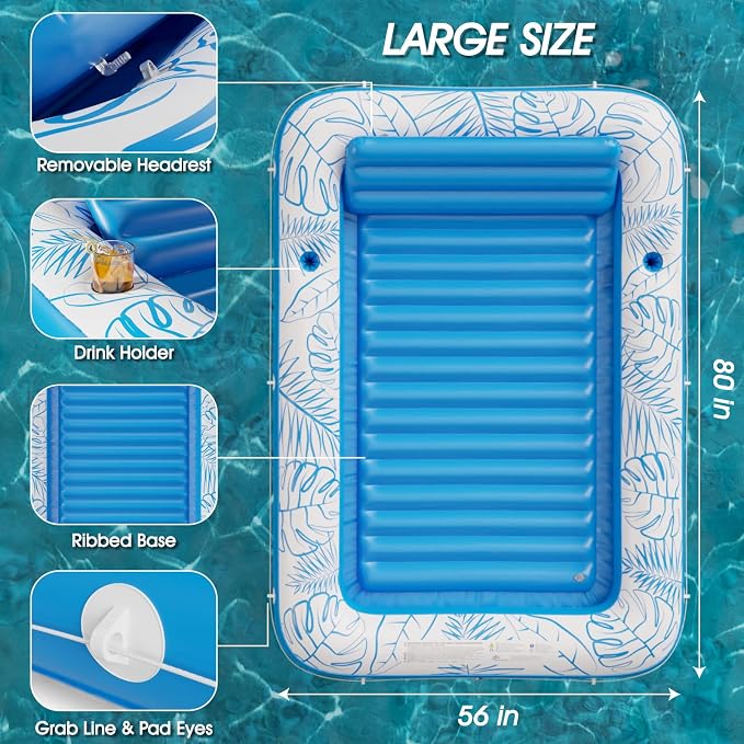 Inflatable Tanning Pool Lounger Float - Jasonwell 4 in 1 Sun Tan Tub Sunbathing Lounge Raft Floatie Toys Water Filled Bed Mat Pad for Kids Adult Blow Up Kiddie Ball Pit Pool (XL)