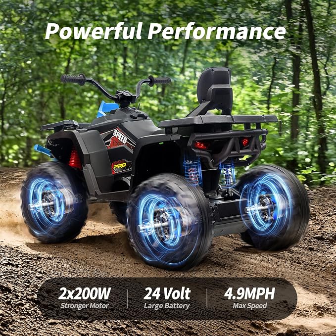Hikiddo Kids ATV 4 Wheeler, 24V Ride On Toys Car for Big Kids with 400W Motor, 2 Seater - Blue