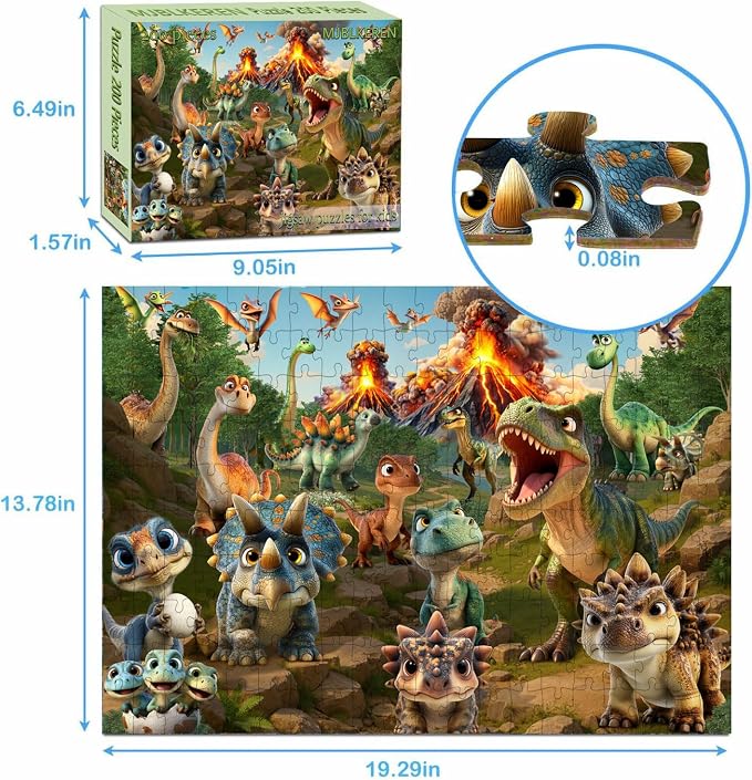 Puzzles for Kids Ages 6-8 8-10 Year Old, 200 Pieces Jigsaw Puzzles for Kids-Dinosaur World， Learning Educational Toys for Boys and Girls Ages 10-12 Year Old